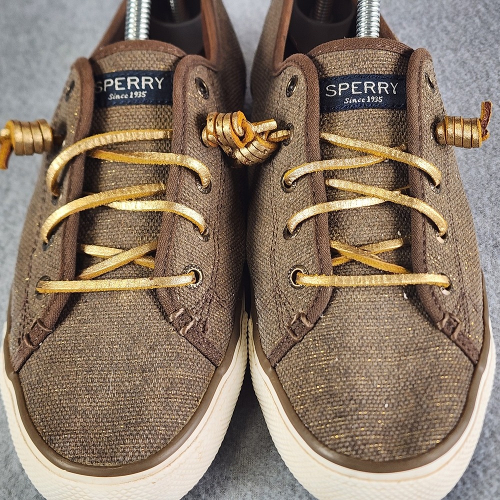 Sperry Top Siders Sneakers Women's 9M Brown Gold Canvas Boat Shoes Slip-on - Picture 4 of 9